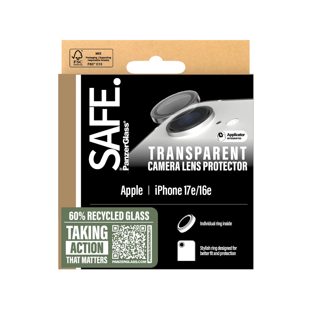 SAFE. by PanzerGlass® Kameralinsebeskytter Transparent iPhone 17e | 16e